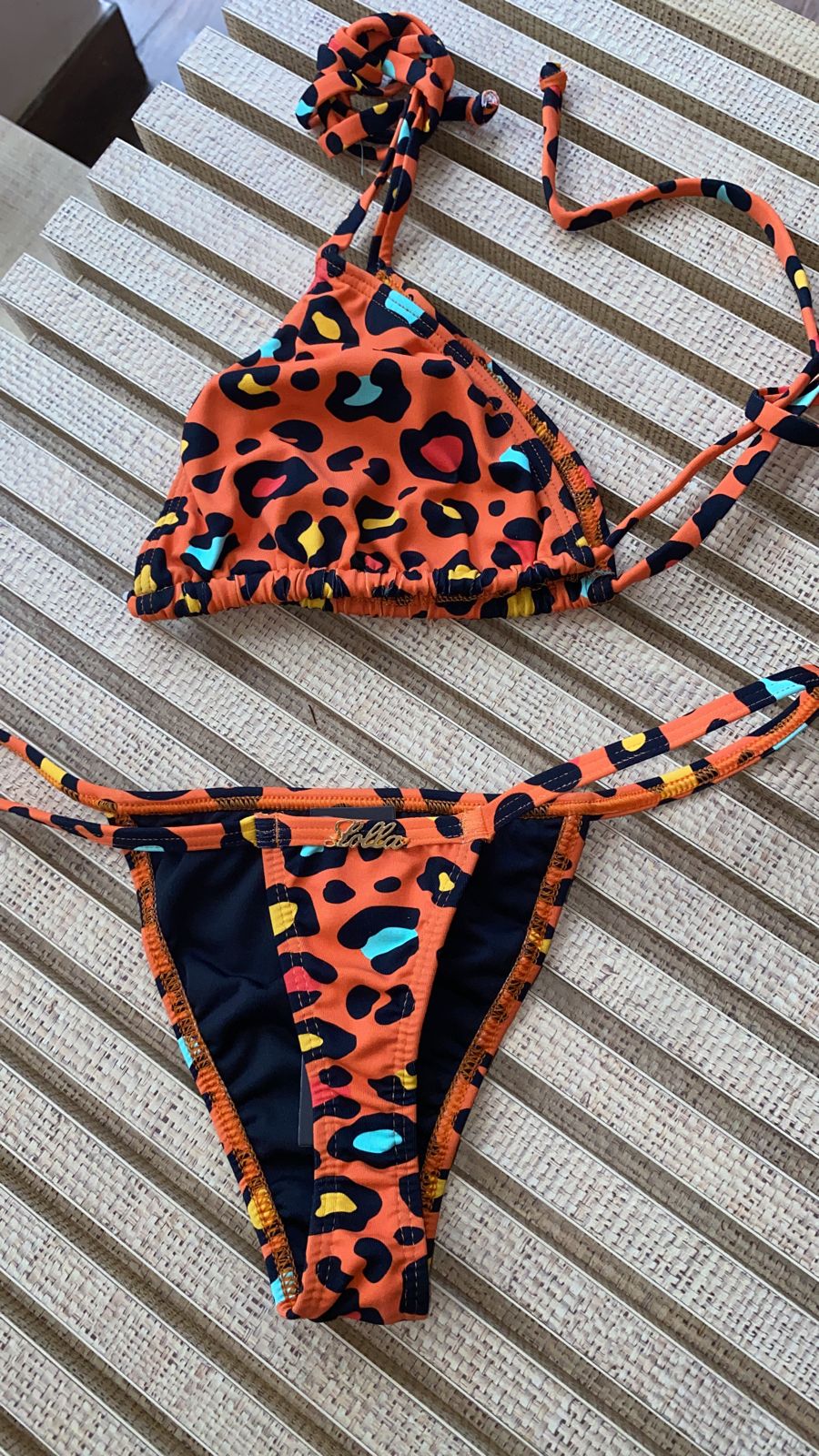 BIQUINI FRENTE MENOR ONÇA LARANJA AMARELO